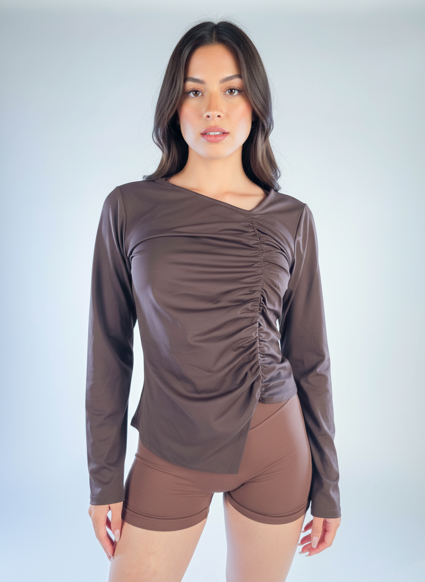 Brown blouse with diagonal pleats
