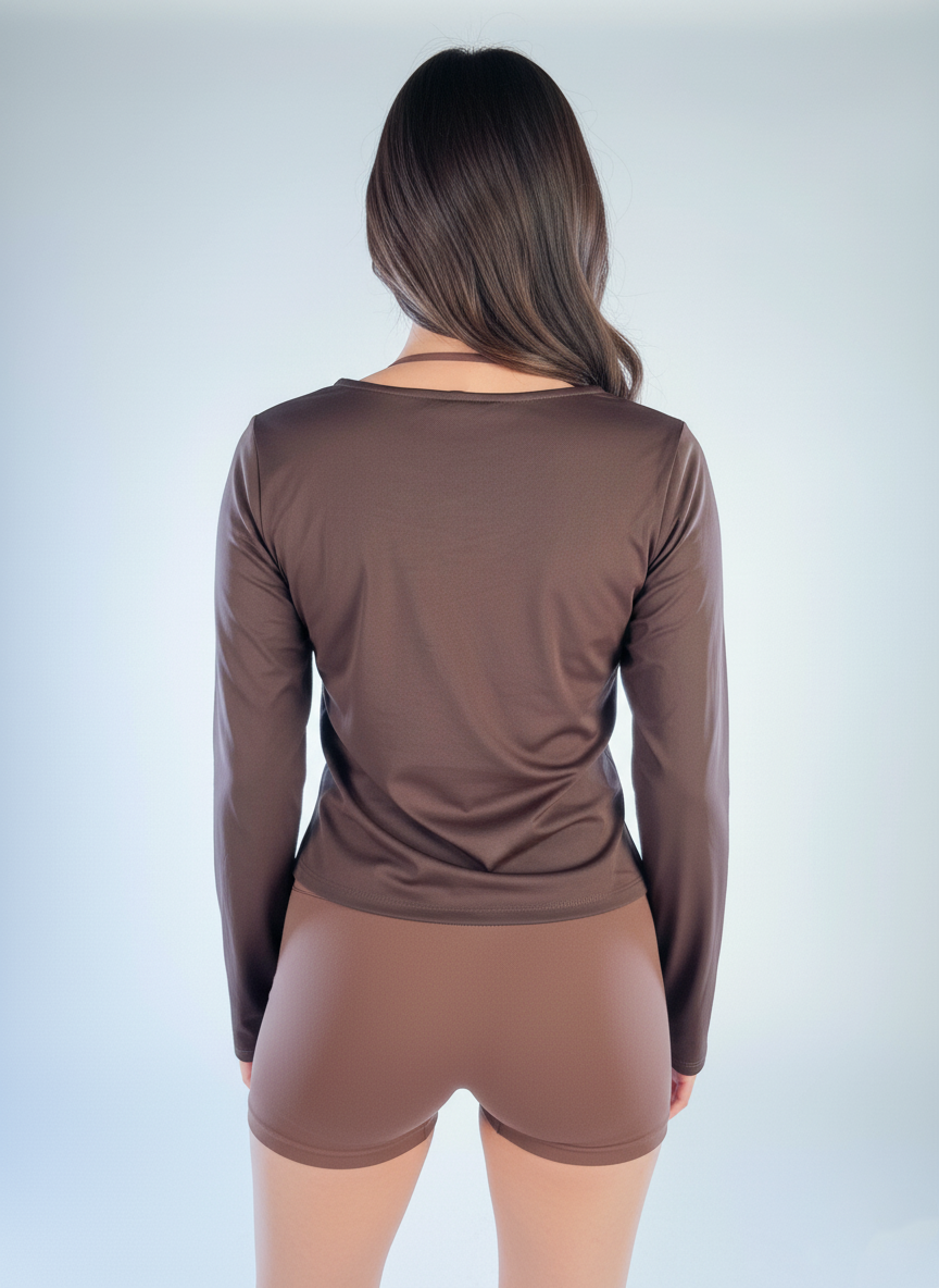 Brown blouse with diagonal pleats