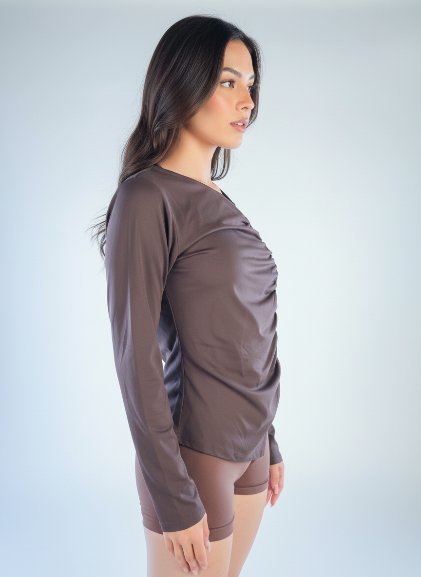 Brown blouse with diagonal pleats