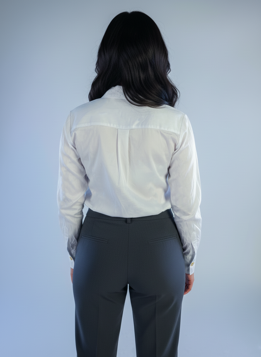 White dress blouse with gold buttons