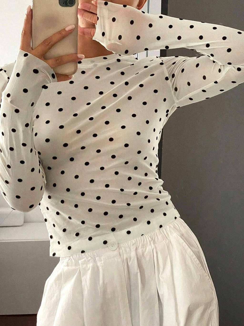 Retro Vibe Romance Polka Dots Sheer Mesh Blouse