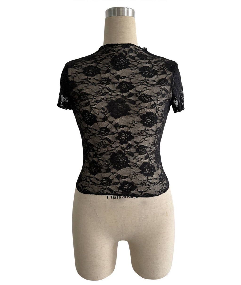 Women's Lace Trim Mock Neck Slim Fit Top