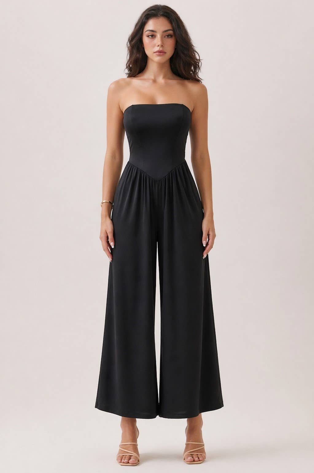 JR56941C - V SHAPE DROP WAIST TUBE JUMPSUIT