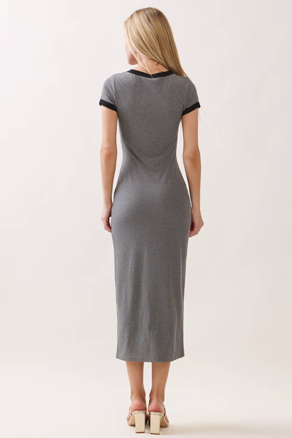 RD56653 - CONTRAST CREW NK BINDING MIDI DRESS