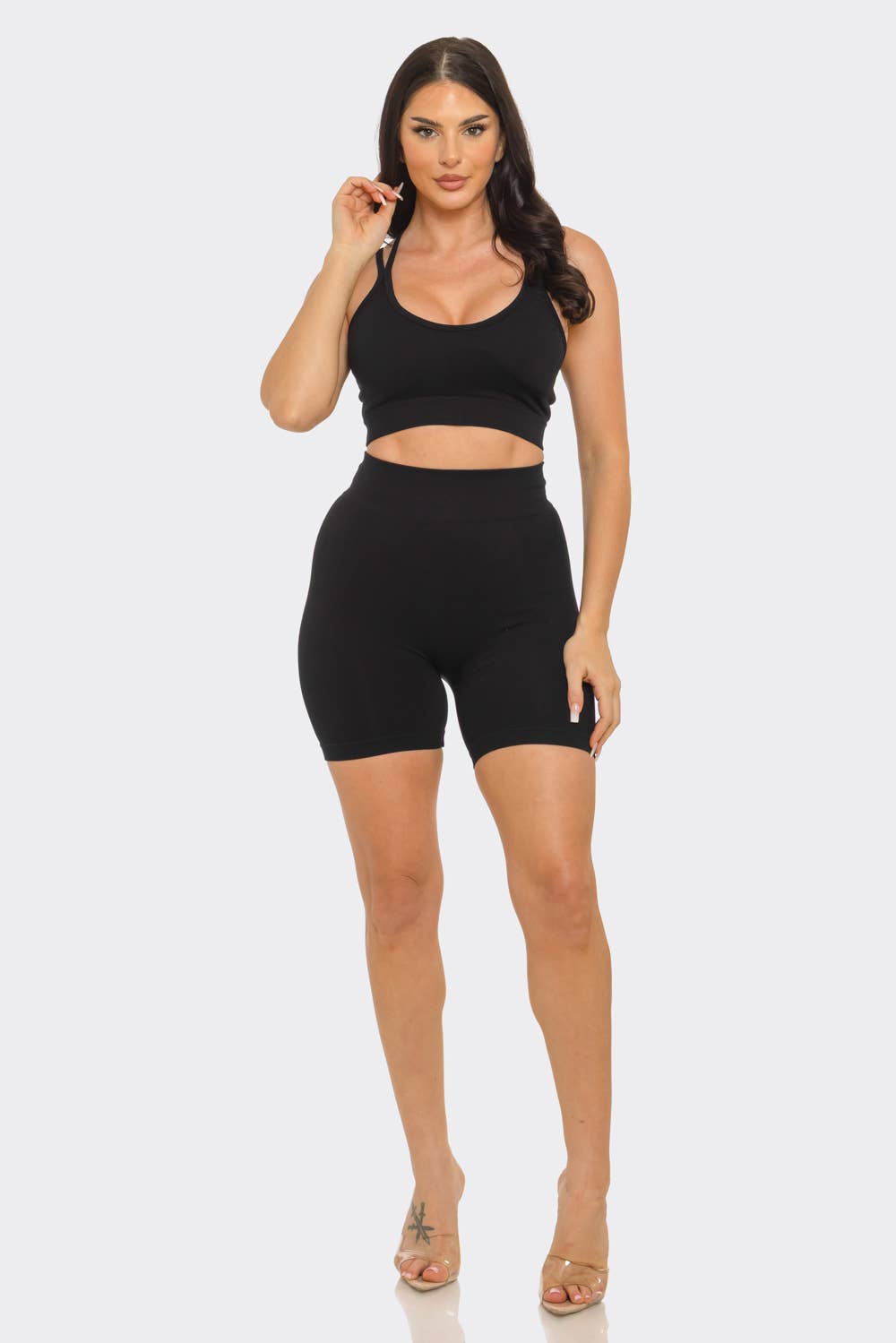 Seamless Bra Pad Spaghetti Straps Top And Shorts Set