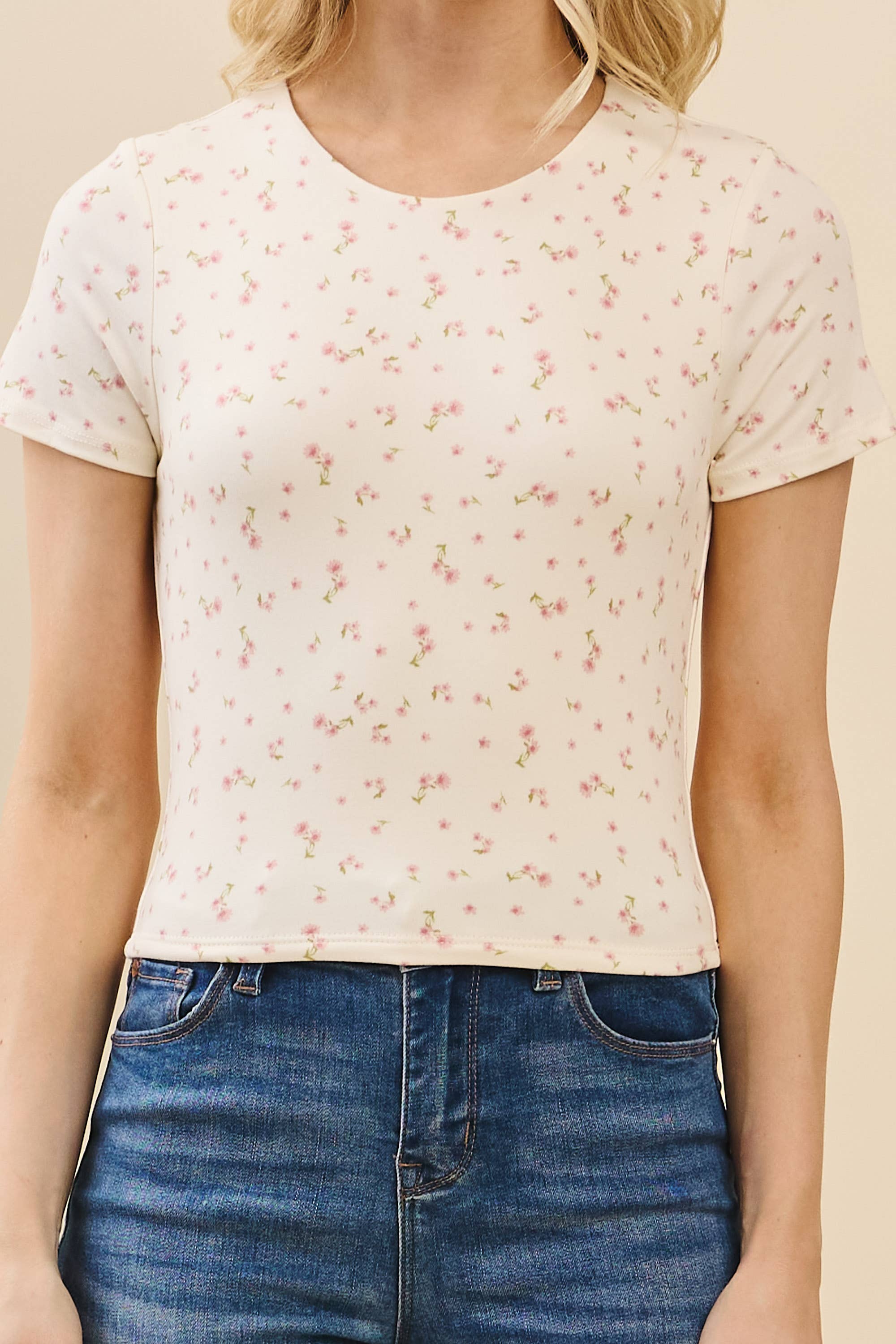 JT50211AP - PRINTED CREWNECK DOUBLE LAYERED TOP