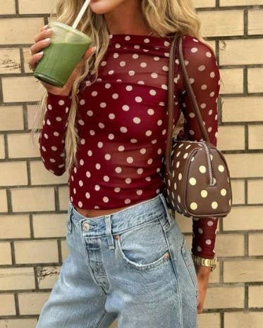 Elegant Sexy Mesh Classic Polka Dot Sheer Top