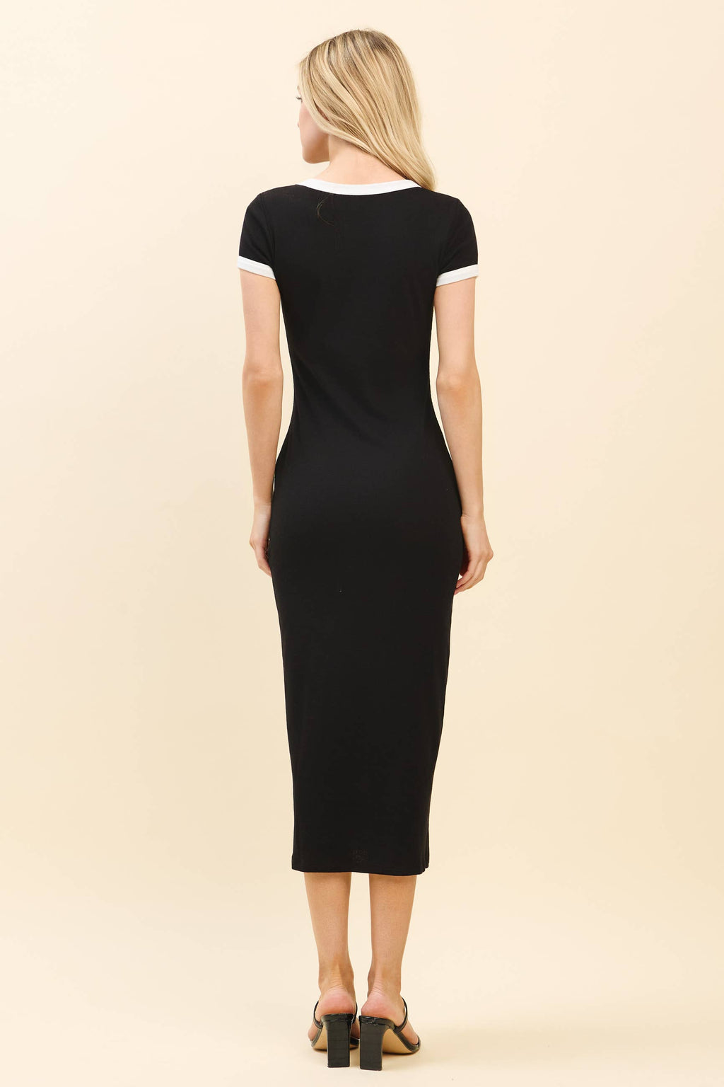 RD56653 - CONTRAST CREW NK BINDING MIDI DRESS