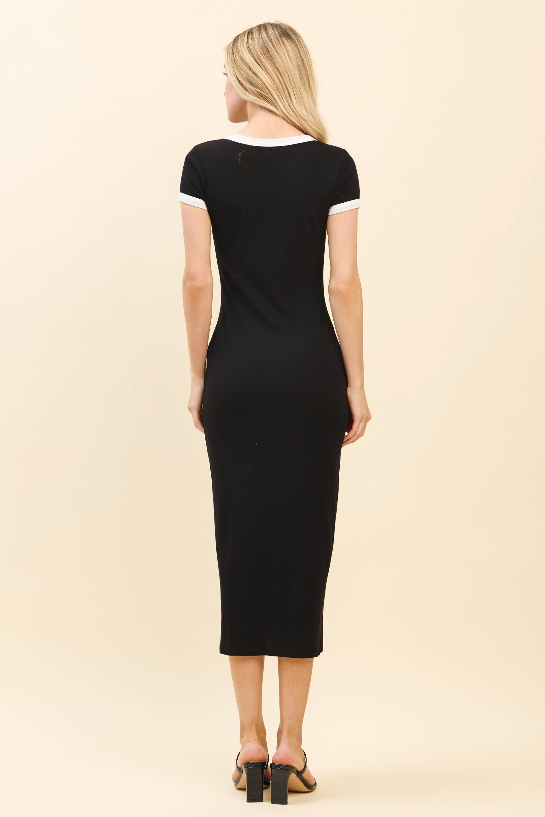 RD56653 - CONTRAST CREW NK BINDING MIDI DRESS