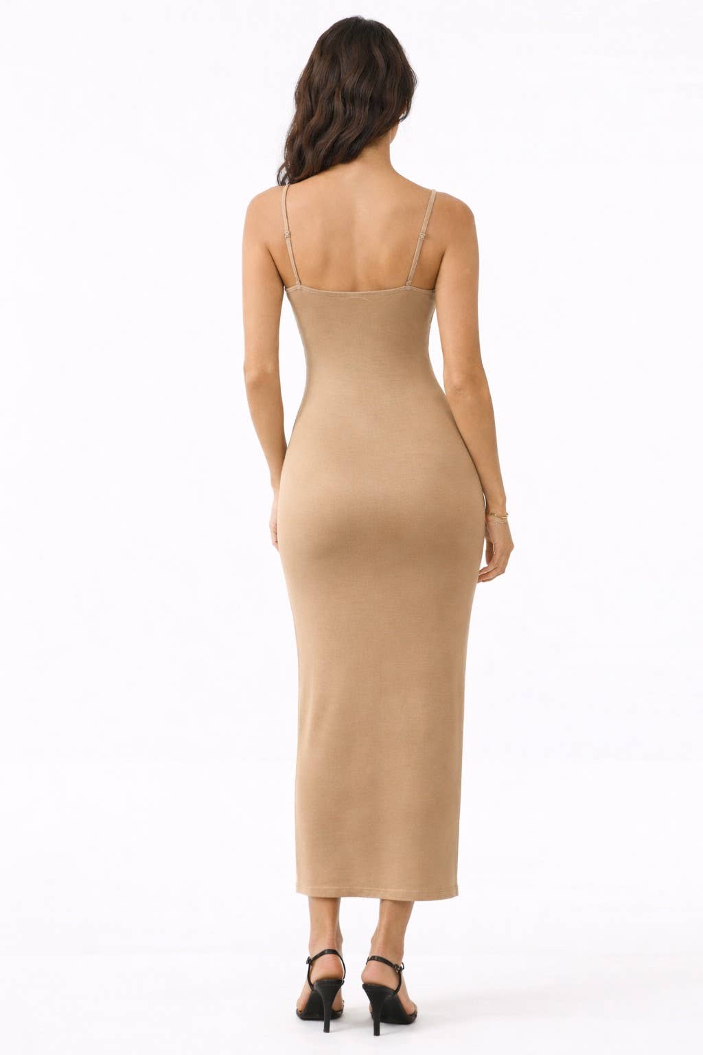 JD45766 - SQUARE NECK SLIT MAXI DRESS