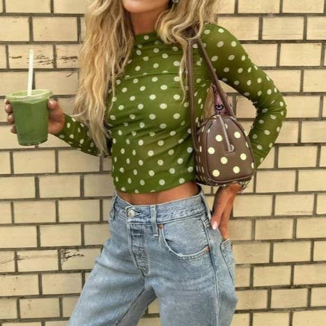 Elegant Sexy Mesh Classic Polka Dot Sheer Top