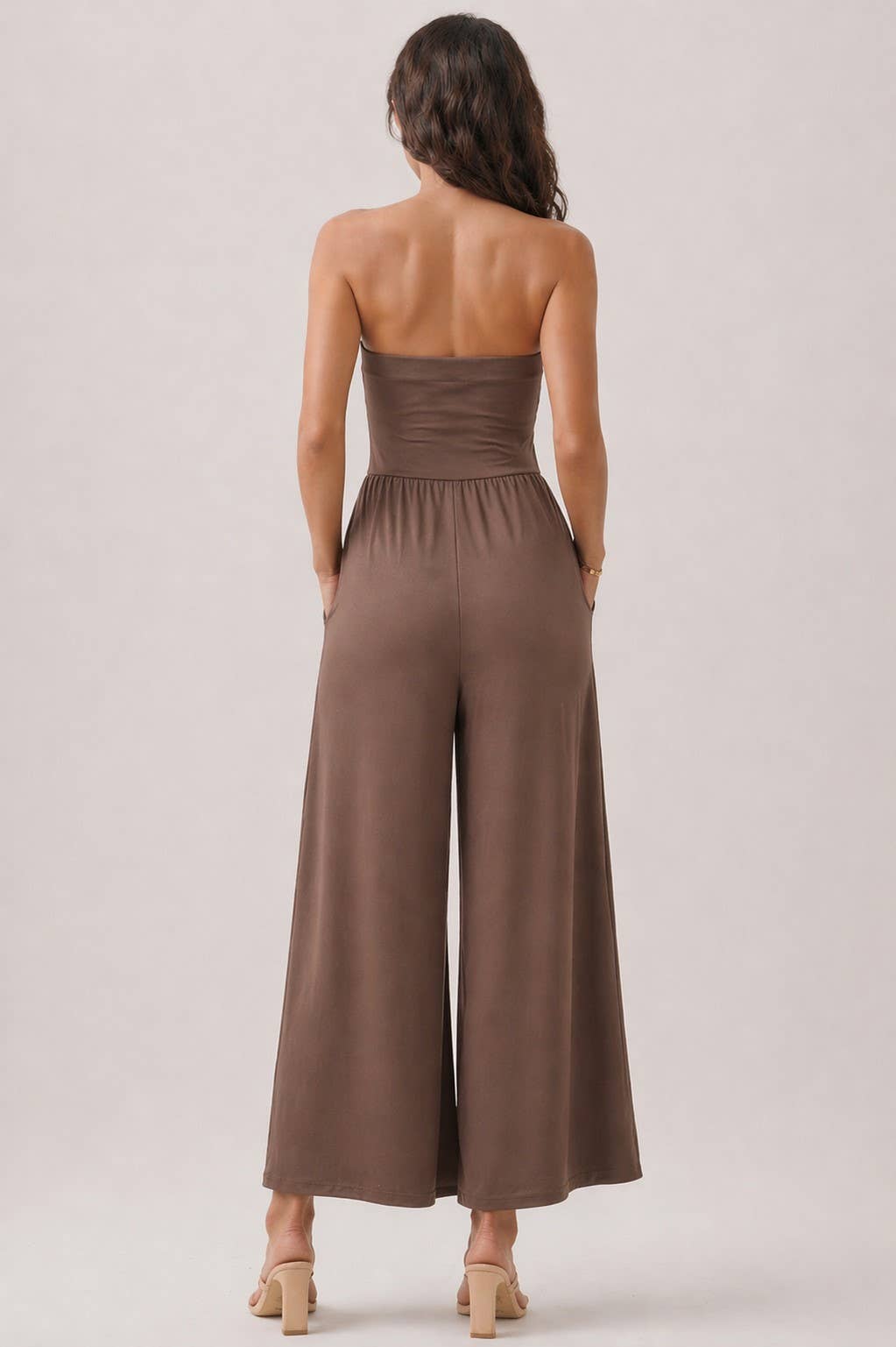 JR56941C - V SHAPE DROP WAIST TUBE JUMPSUIT