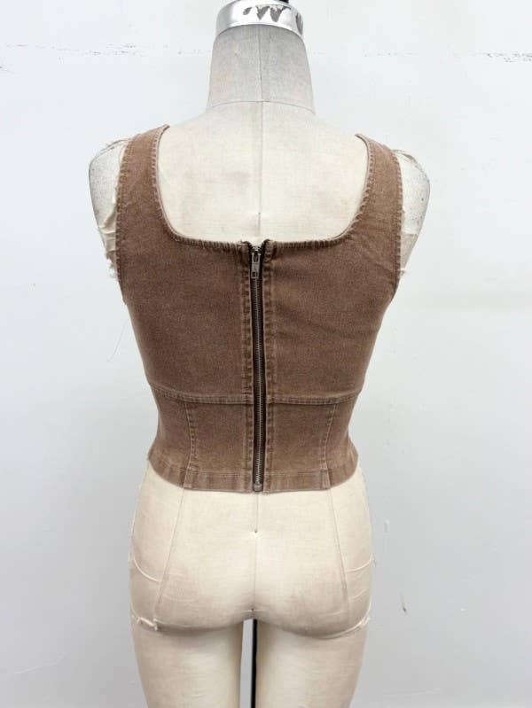 Sculpted Stretch Denim Tank Corset: Denim / S