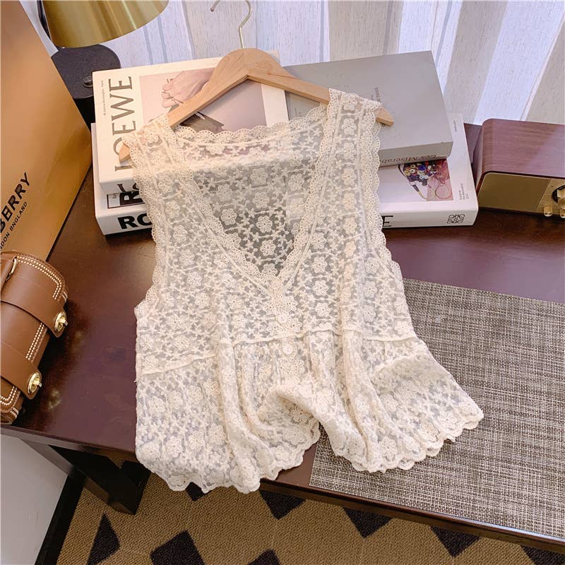 Embroidered Lace Short Sleeve Crop Top
