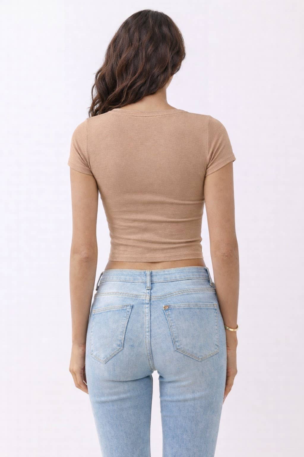 JT49614VN - SHORT SLEEVE V-NECK CROP TOP
