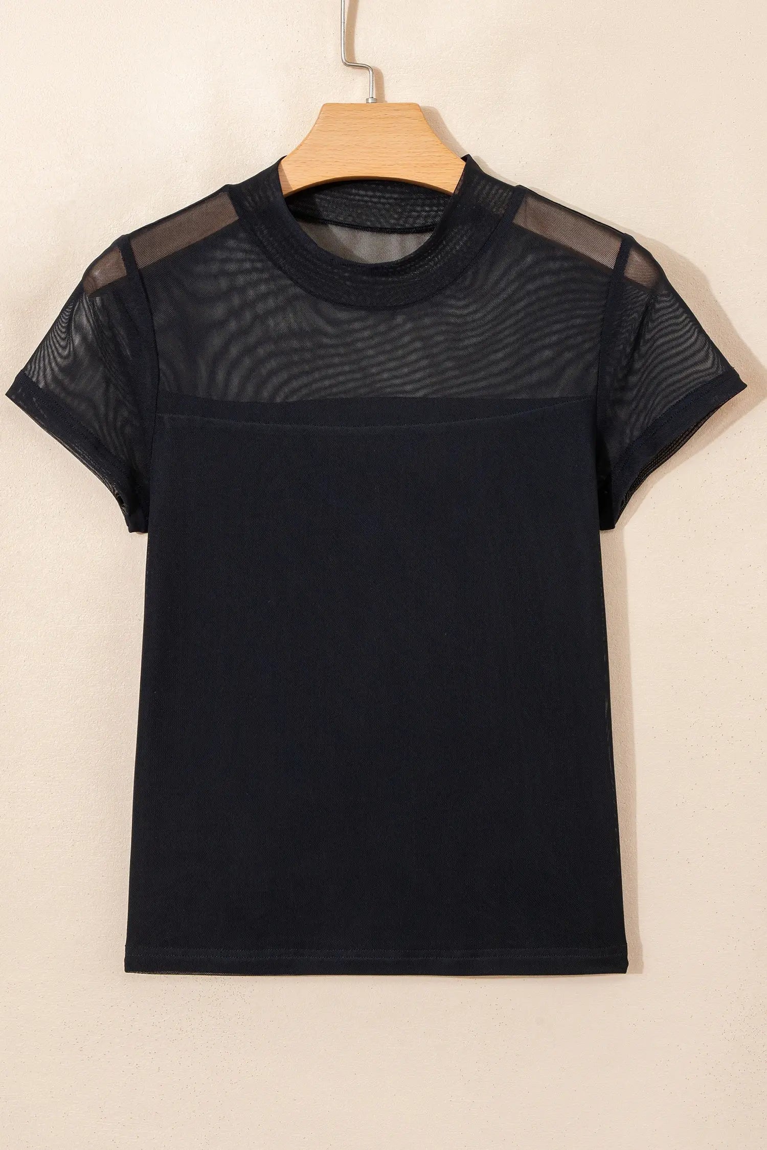 Sheer Mesh Patchwork Cap Sleeve T Shirt