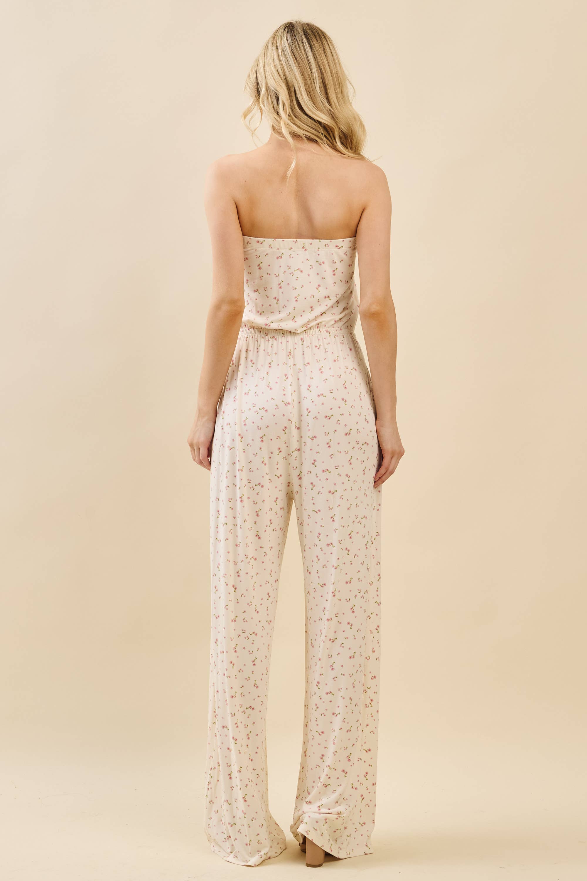 JR48904AP - PRINTED WIDE LEG TUBE TOP JUMPSUIT