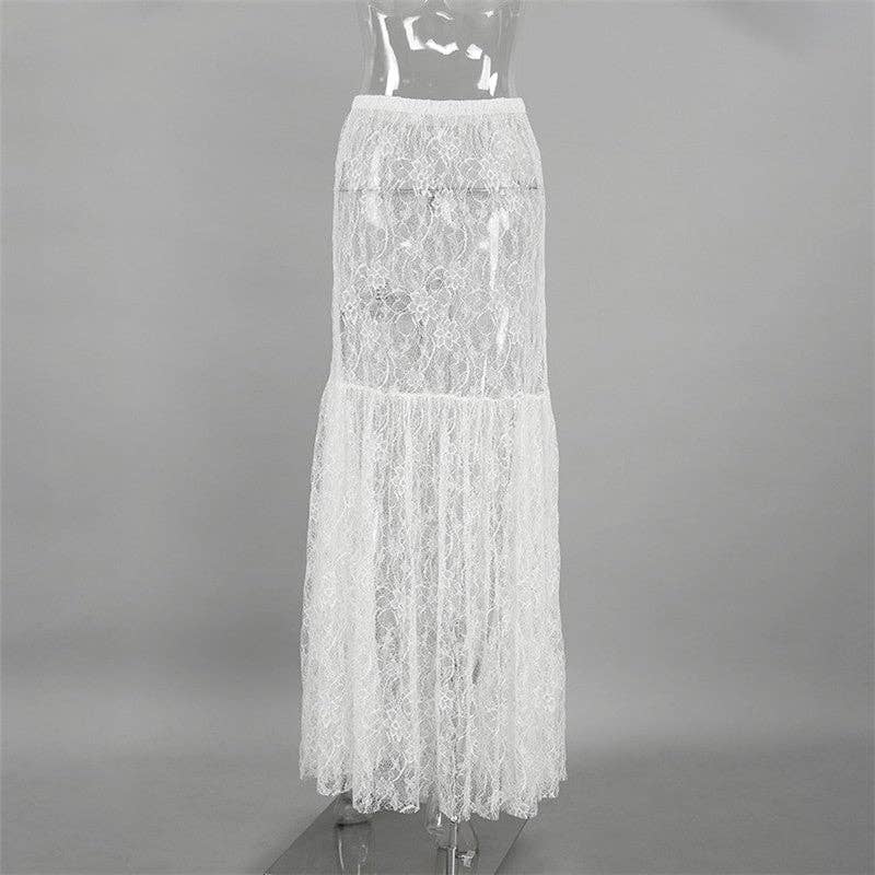 Elegant Lace Floral High-Waisted Midi Skirt
