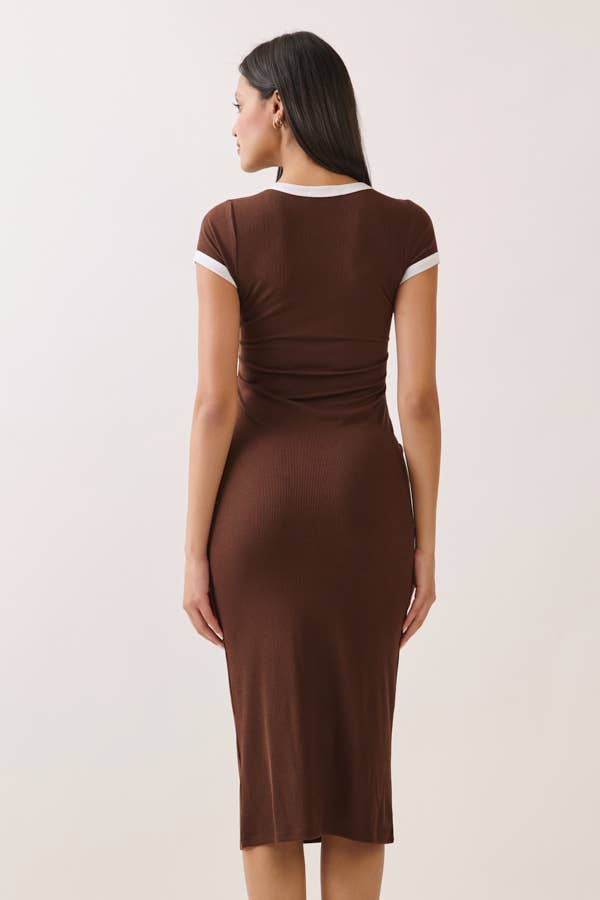 RD56653 - CONTRAST CREW NK BINDING MIDI DRESS