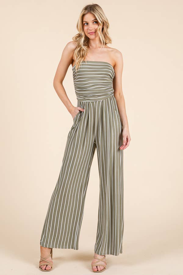 JR16435FS - TUBE TOP W/SHIRRING PALAZZO ROMPER