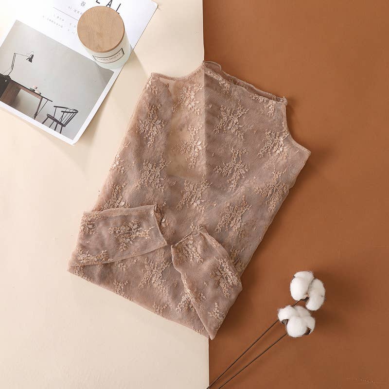 Floral Lace Sheer Mesh Layering see through Top