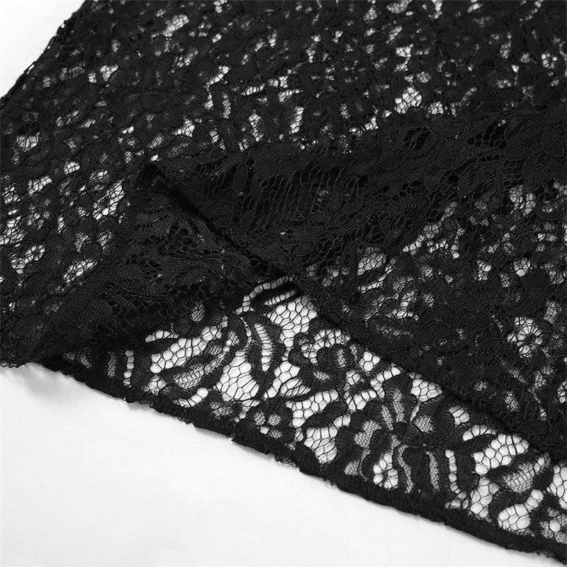 Elegant Lace Floral High-Waisted Midi Skirt: BLACK / S